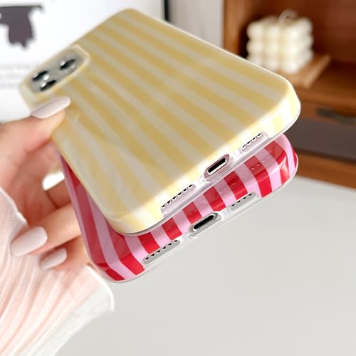 Yeddabox for iPhone 11 Pro Case Cute Striped Phone Case Soft TPU Slim Shockproof Phone Cover for Women Girls, Red and Pink by Yeddabox - Used condition - Image 5