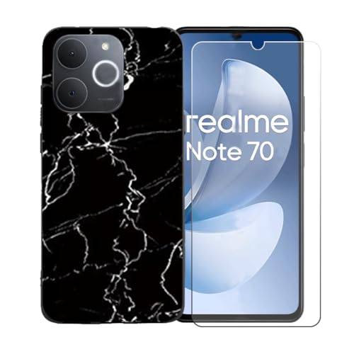 �pGYDQQKJ�P�[�X Realme Note 70T + �����K���X�X�N���[���ی�t�B���� �A���ȃ\�t�g�V���R���P�[�X�ی�TPU�J�o�[�̃P�[�X�J�o�[ �p�� (6.74") - LLM9