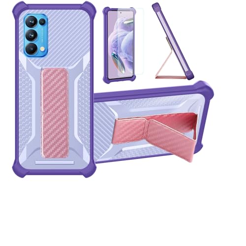bojioderf Funda para OPPO Reno5 5G Funda Carcasa Case Cover [con Protector de Pantalla de Cristal Templado] Híbrida [Soporte Plegable Magnético] [Esmerilado antihuellas] Púrpura