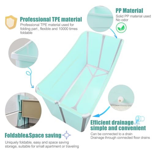 Large Foldable Bathtub for Toddler Collapsible Baby Bathtub Portable Bath tub Lightweight for Children Twins Petite Adult