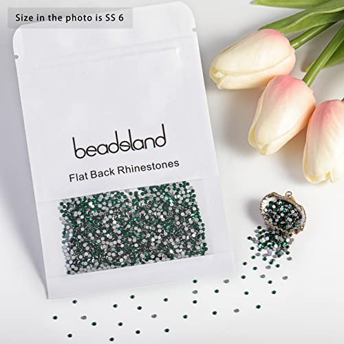 Beadsland 2880pcs Flat Back Crystal Rhinestones Round Gems for Nail Art and Craft Glue Fix,Emerald,SS6,1.9-2.1mm