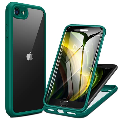 Image of Miracase for iPhone SE Phone Case 3rd /2nd Generation 2022 2020 Full-Body with Built-in Glass Screen Protector, Heavy Duty 360 Protective Shockproof Bumper Cover for iPhone 8 /SE, Green