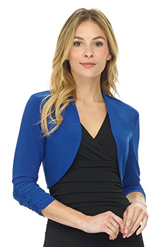 Image of Rekucci Women's Chic Soft Knit Stretch Bolero Shrug with Ruched Sleeves