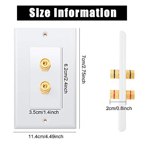 Image of Weewooday 8 Pcs Speaker Wall Plate Gold Plated 2 Connector Banana Plug Wall Plate for in-Wall Speaker Wire, Surround Sound & Audio Systems