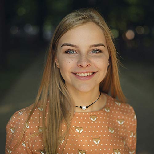 Barch Young Single Pearl Beaded Choker Necklaces For Girls Handmade， Black Leather Cord Choker (14" Black Leather) #TOP1