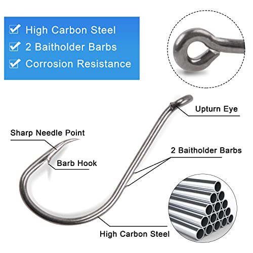 Octopus Baitholder Fishing Hooks Kit,130Pcs Offset Octopus Circle Hooks Set Catfish J Hooks High Carbon Steel Barbed Jig Fishhooks For Freshwater Saltwater Size 1/0-5/0 #TOP2