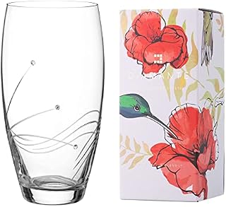 DIAMANTE Swarovski Large Barrel Vase 'Glasgow' - Hand Cut Crystal Vase with Swarovski Crystals - 26cm