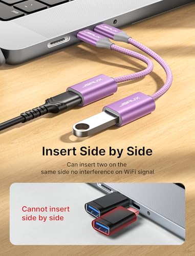 Image of JSAUX USB C to USB 3.0 Adapter [2 Pack], USB C Male to USB Female OTG Cable Adapter Compatible with MacBook Pro /Air, iPhone 16 Pro Max /16 Plus /16e /15, Samsung Galaxy S25 /S24 /S23-Purple
