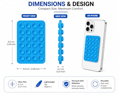 Image of GooseBox Suction Cup Phone Case Mount, Double-Sided Suction Anti-Slip Silicon Sticky Phone Stand Hands-Free Strong Grip Holder for Selfies and Videos (Sky Blue, Pack of 1)