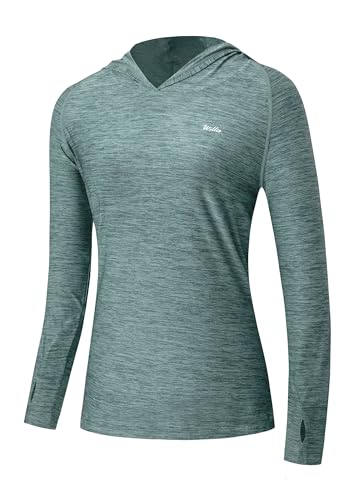 Willit Women's UPF 50+ Sun Protection Hoodie SPF Shirt Long Sleeve Hiking Fishing Outdoor Shirt Lightweight Hoodie Slubby Cyan XL