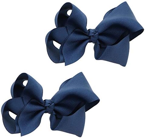 3 Inch Grosgrain Bow for Little Girls- Set of 2 (Navy)