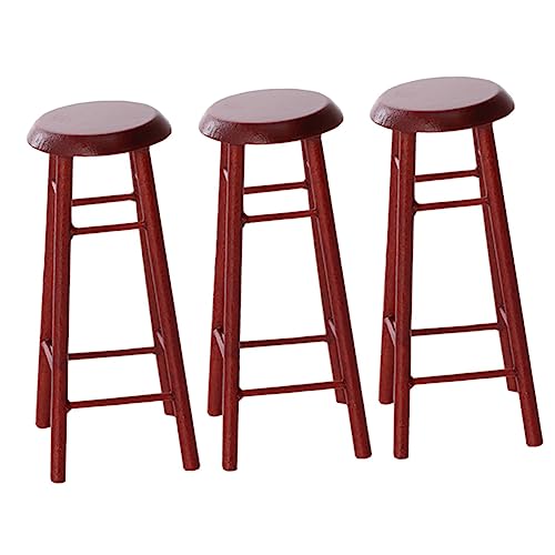 SAFIGLE 3 Pcs Decorative Miniature Furniture Set - Mini House Accessories with Solid Wood Bar Stool and Cushion, Perfect for Dollhouse Decor Wooden Stools for Kitchen Counter Dool Stool