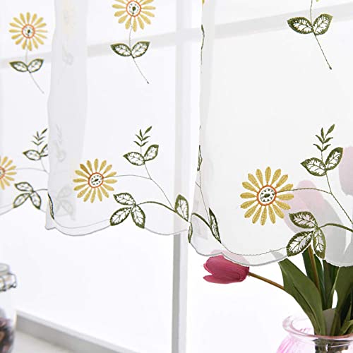 Zhh Handmade Daisy Valances For Window Embroidery Pastoral Style Cafe Curtain Valance Sheer Floral Kitchen Valances 1 Panel(70" W X 17" H, Yellow) #TOP3