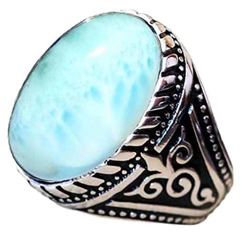 Natural Dominican Larimar Gemstone Ring, Pure 925 Sterling Silver Ring, Natural Healing Gemstone Ring, Exclusive Ring, Proposal Ring, Men's Signet Ring, Adorable Ring, Gift For Him, Silver Enamel Ring