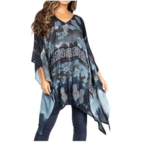 Sakkas 2028 - Adalwin Second Tiedye Desert Sun Circle Ponch Tunic Top Blouse W/Embroidery - 39-BlackGrey - OS Cover