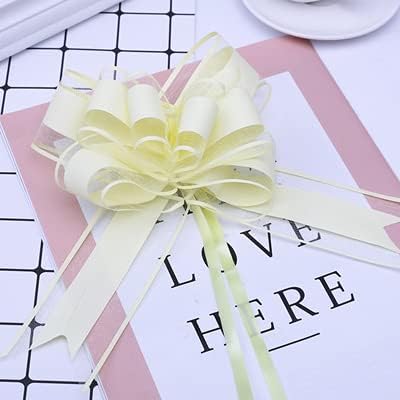 100pcs Large Size 50mm Beautiful Solid Color Pull Bow Ribbon Gift Packing Flower Bow Bowknot Party Wedding Car Room Decoration (Beige)