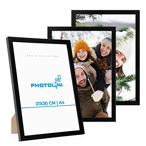 Lot de 3 Cadres 21x30 cm / A4 Moderne Noir en MDF avec vitre en Acrylique Comprenant Accessoires/Collage de Photos/galerie d'images/Multi Cadre Photo Mural Cover