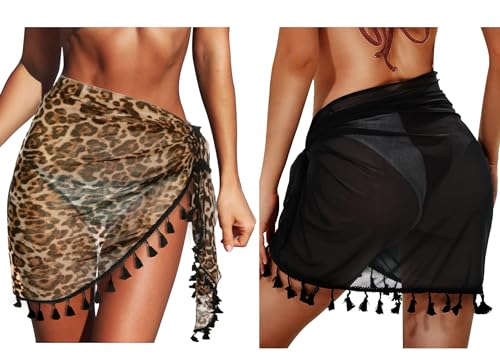 Aiseyi Jupe de plage Sarong Femme Plage Wrap Grande Mousseline 2 Pièces Jupe de Plage avec Franges, Taille unique