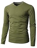 H2H Mens Easy to Wear V-Neck Casual Long Sleeve T-Shirts OliveGreen US L/Asia XL (KMTTL0374)