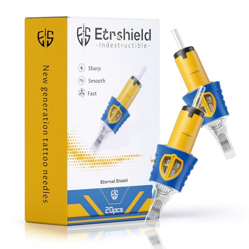 ES Professional Tattoo Cartridges with Shield Vent Hole, 20PCS #10 Curved Magnum Needles & Silicone Ledge For Artists Who Guard Souls With Ink