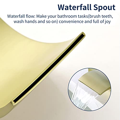 Roman Tub Faucet Deck Mount Waterfall Bathtub Faucet Roman Tub Filler Faucet Widespread Bath Filler Faucet 2 Handle Bathroom Sink Faucets 3 Hole Brass Brushed Gold Vanity Faucet 9016Bg #TOP4