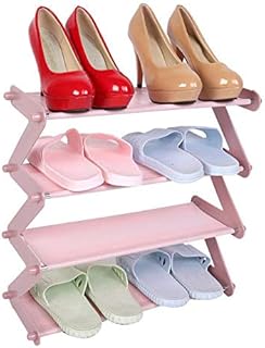 Asixx Shoe Rack, 4 Tiers Shoe Organiser Stand Stainless Steel Pipes Shoes Shelf Stand Holder for Home(Pink)
