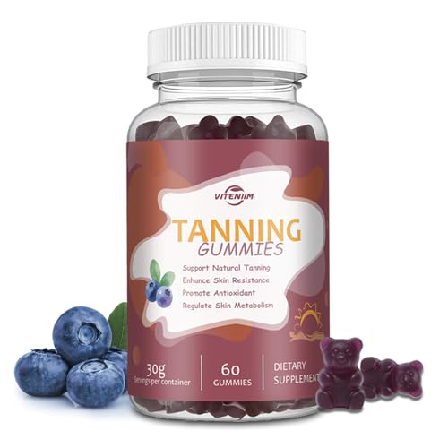 Tanning Gummies - Support a Natural Radiant Glow Year-Round - Oral Tan Support with Beta Carotene, Lycopene &amp; Vitamins for Skin Health and Even Tone - Vegan &amp; Sugar-Free Chews