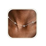 EPIRORA Silver Necklace for Women Girls, 14K White Gold Plated Trendy Non Tarnish Necklaces with Cubic Zirconia Four Leaf Clover Flower Choker Necklace for Wedding Prom Brides Jewellery Birthday Gifts
