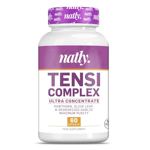 NATLY TENSI COMPLEX 60 Cápsulas Veganas | Complemento ultra concentrado con Extractos de Espino blanco, Olivo, Ajo desodorizado y Potasio | Apoyo para la tensión arterial y proteccion antioxidante