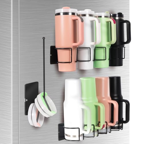 Magnetic Stanley Cup Holder for Refrigerator, Water Bottle Organizer for Stanley 30/40 oz with Handle, Magnetic Cup Holder for Fridge， Tumbler Lid Organizer for Stanley Cup AccessoriesStrong