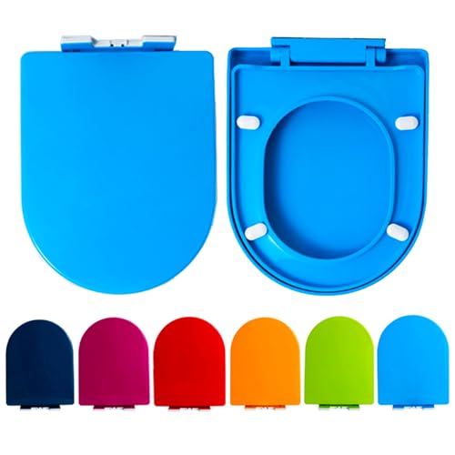 Brigtviee D/U Form WC Sitz mit Absenkautomatik, Toilettendeckel aus PP, Klodeckel Toilettensitz mit Schnellverschluss, Leicht zu Reinigen, Montage von Oben WC Deckel,Blau,36x44.5cm