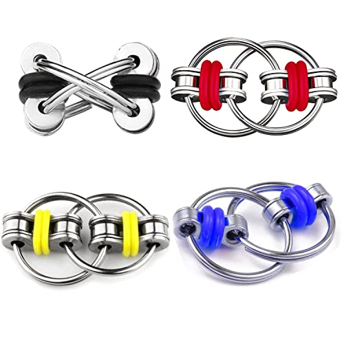 ZHjuju Flippy Chain Fidget,4 Pack Bike Chain Fidget Set Decompression Chain Key Ring Infinite Flip Chain Decompression Stress Reducer for Kids Adults and Teens