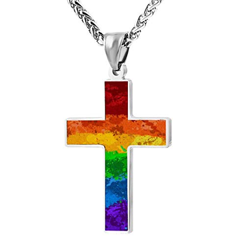 Cool Design LGBT Splatter Rainbow Flag Zinc Alloy Religious Cross Pendant Necklace
