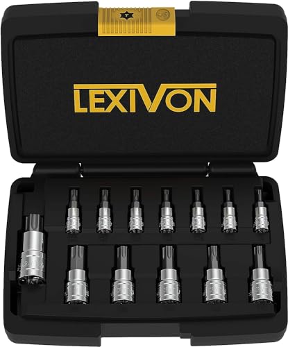 LEXIVON Juego de llaves de vaso Torx de acero aleado S2 Premium | Juego de 13 piezas Star T8 - T60 | Estuche de almacenamiento mejorado (LX-143)