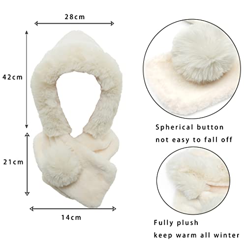 Campsis Winter Faux Fur Hooded Scarf Hat Wool Furry Hat with Scarf 2 in 1 Thick Plush Scarf with Hat Skiing Cycling4