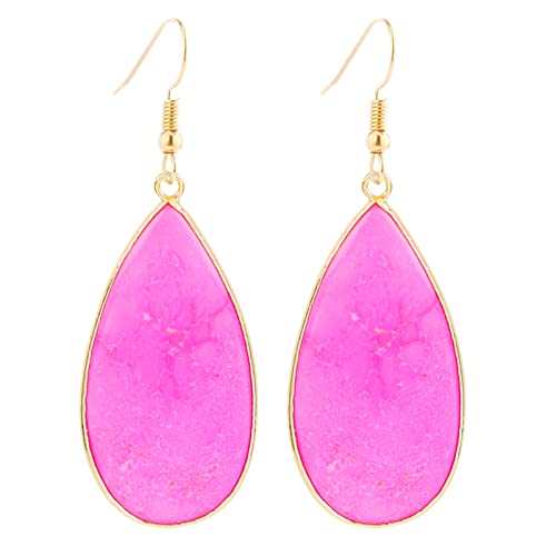 Baublestar Natural Crystal Healing Birth Stone Statement Drop Earrings Hot Pink Teardrop Quartz Dangle Gold Fashion Jewelry For Women Girls #TOP10