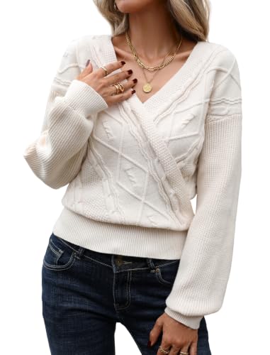 Image of ZAFUL Women's V Neck Cable Knit Sweater