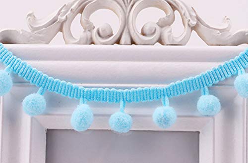 20 Yards Pom Fringe Trim,Mini Ball Tassel for Women,4/5inch Wide Soft Pompom Fringed Ribbon for Clothing Bedding Pillow Quilt Curtain Bag Sewing Accessories(Sky Blue)