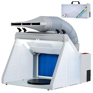 HOMFME Folding Airbrush Spray Booth, Portable Spray Booth Kit with 3 LED Lights, Adjustable Hose and Revolving Turntable, Spray Booth and Extractor Set for Models Crafts Artworks (With Top Holders)