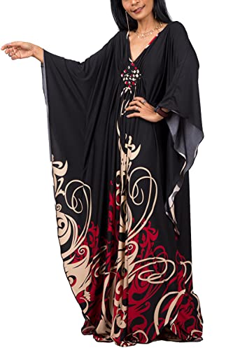 L-Peach Damen Bohemian Kaftan Maxi Loungewear Übergroße Nachthemd Homewear Strand Vertuschen Kleid