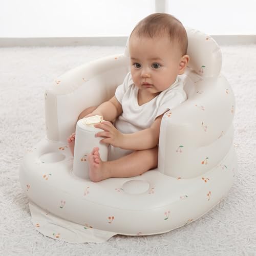 Image of Inflatable Baby Seat, Baby Floor Seats for Babies 3-36 Months, Sit Up Chair with Built-in Air Pump, Portable Infants Back Support Seater, Sit Me Up Seat for Home, Travel (Love Rabbit, M)