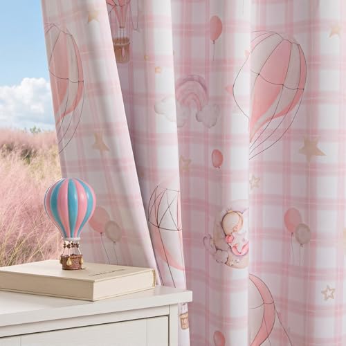 Image of MYSKY HOME Girls Pink Nursery Blackout Curtains Plaid Curtains 84 Inch Length 2 Panels Set Cute Patterns Grommet Window Treatments Thermal Insulated for Kids Girls Bedroom Living Room, Each Panel 52 inchW
