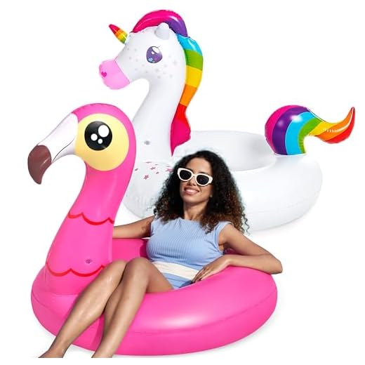 JOYIN 2pcs Anillo Flotador de Flamenco y Unicornio Flotador Hinchable para Piscina Hinchables Juguete Adultos Niños Natación