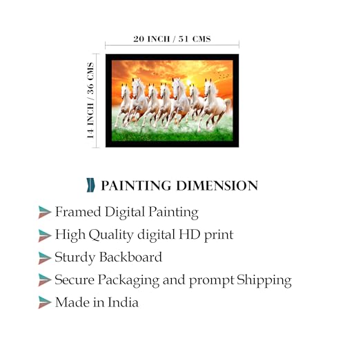 Image of Indianara Vastu Running Seven Horse Painting With Frame 20 Inches X 14 Inches (Style 12)