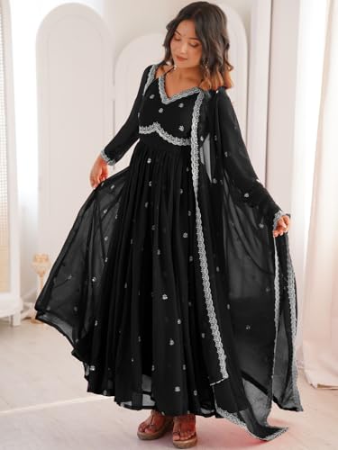 Image of Women's Georgette Sequence Embroidered Anarkali Kurta Set with Dupatta