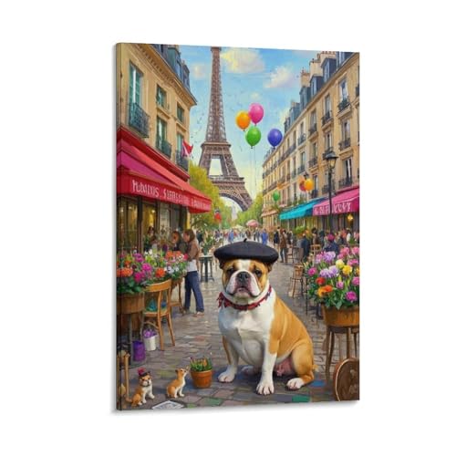 Toile bouledogue français art mural chiens de combat photo decoration chambre de bains 40x60