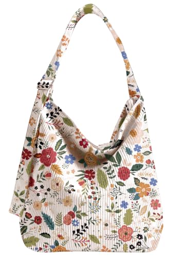 VelvetHue Corduroy Hobo Bag for Women Large Zipper Tote Handbag