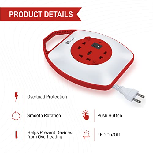 Image of SYSKA SSK-PW-0302A-WR Power Wheel with Surge Protection, Strong ABS Material Body, 4 Meter Long (White-Red)