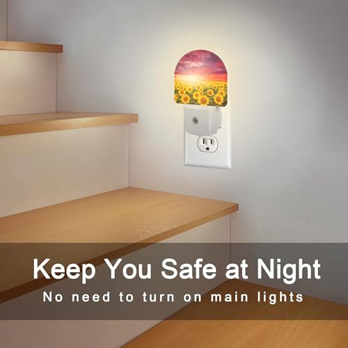 Image of Sunflowers with Sunset Night Light for Kids,Blooming Summer Sunflowers Night Light Plug in with Dusk to Dawn Sensor,0.5w Energy Saving Nightlight for Hallway Stairway Kitchen Bedroom