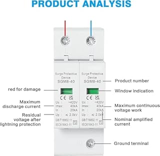 DEWIN Scaricatore di Sovratensioni,2P 40KA AC 420V Scaricatore di Sovratensione Dispositivo di Protezione Contro Le Sovratensioni Protezione Sovratensione per la Protezione Contro i Fulmini